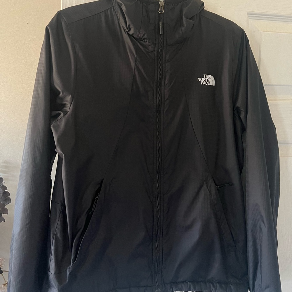 Black North Face lined rain jacket-Medium